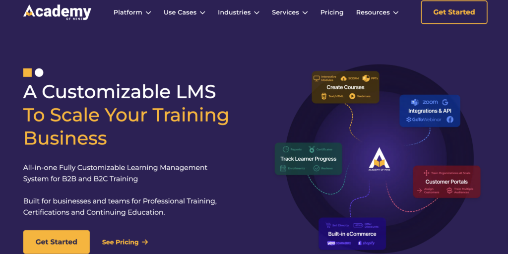 academy of mine LMS homepage