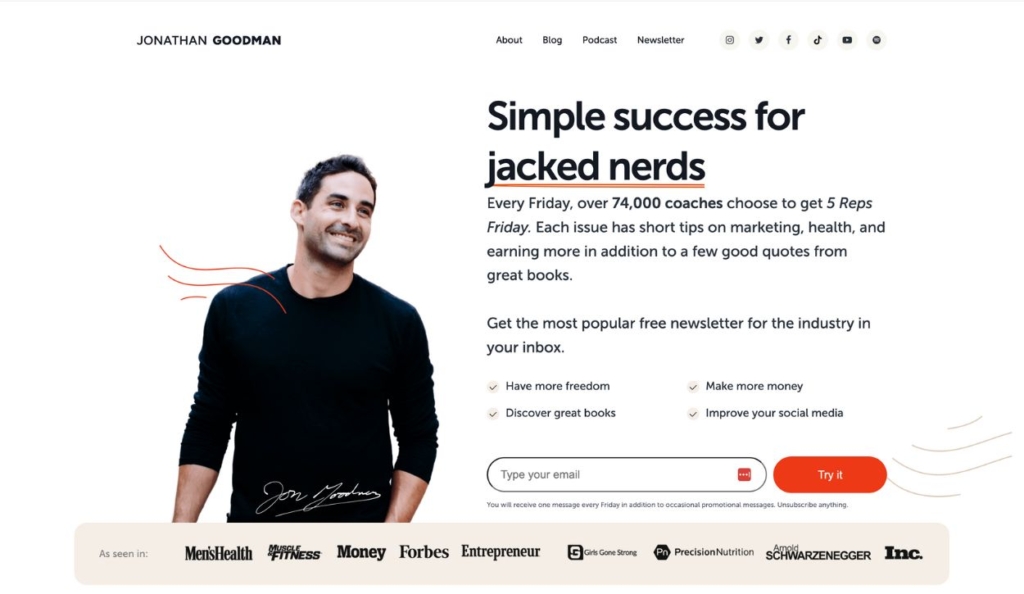 screenshot of Jonathan Goodman’s personal brand website