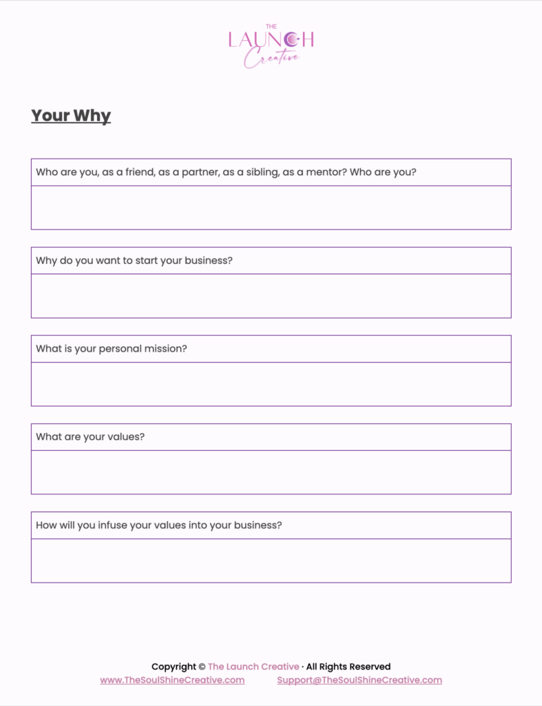 Worksheet example from The Launch Creative