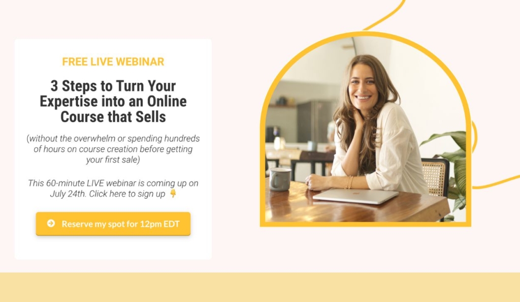 Screenshot of Louise Henry’s free live webinar landing page