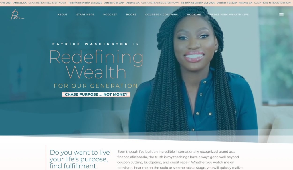 screenshot of Patrice Washington’s website