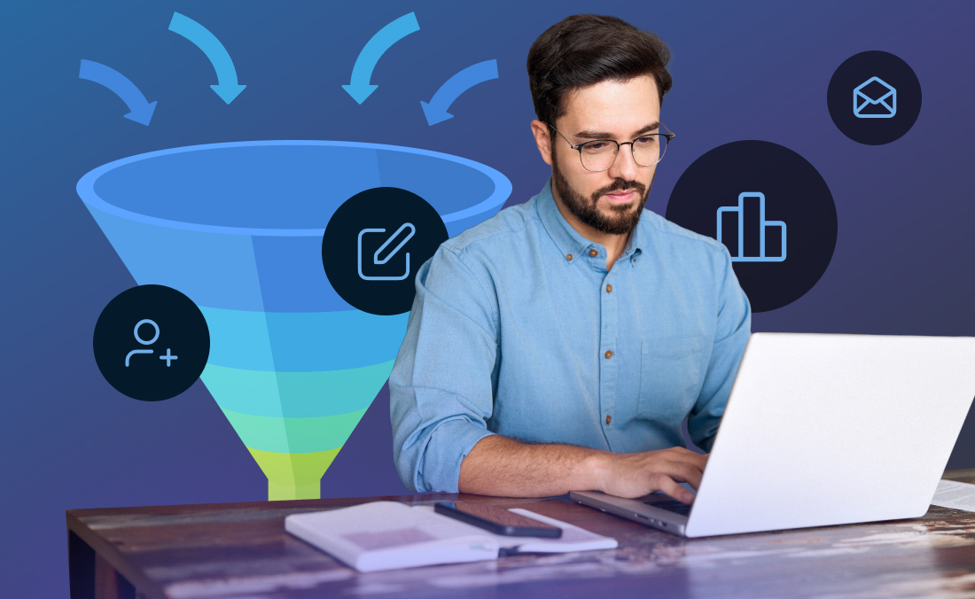 Coach building an automated email list funnel that converts subscribers into clients