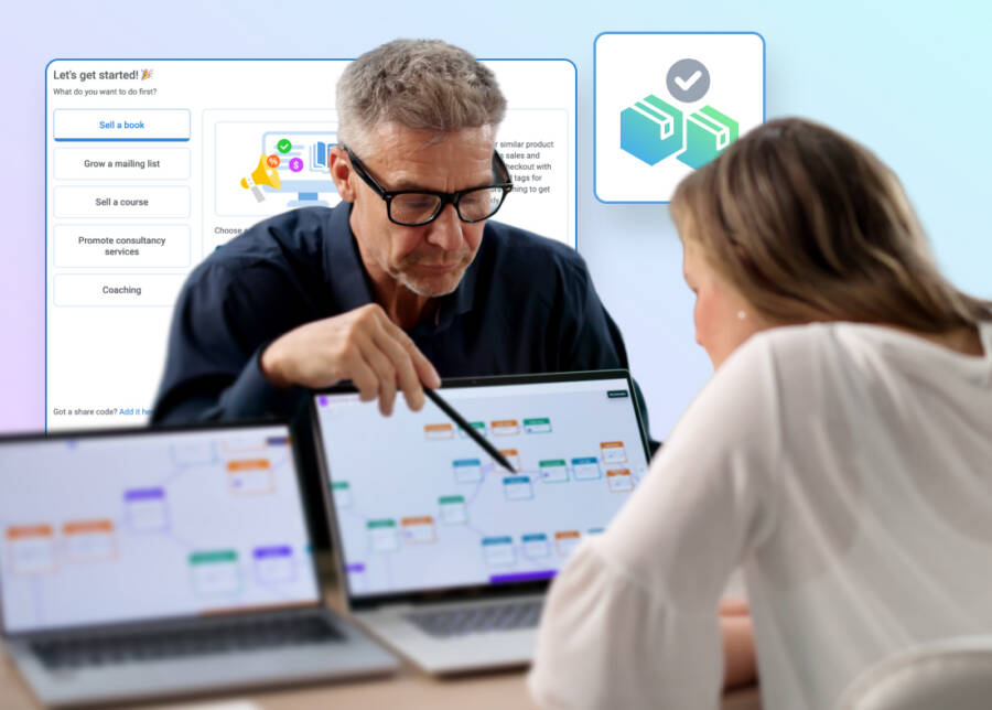 Two people planning to launch digital product online.